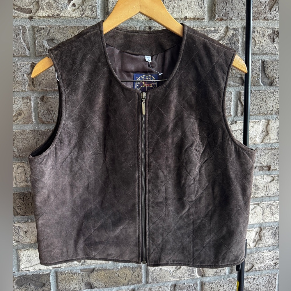 Harold’s Vintage Genuine Suede Leather Vest Brown Zip Western Boho Womens L